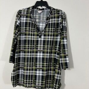 Cupcake Cafe Maternity Plaid Tunic Shirt Dress Green Black White Pink Size Large